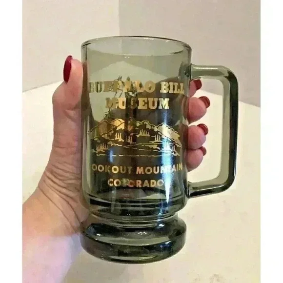VTG Buffalo Bill Museum Lookout Colorado Beer Smokey Glass Mug Rare Collectible - Picture 8 of 9